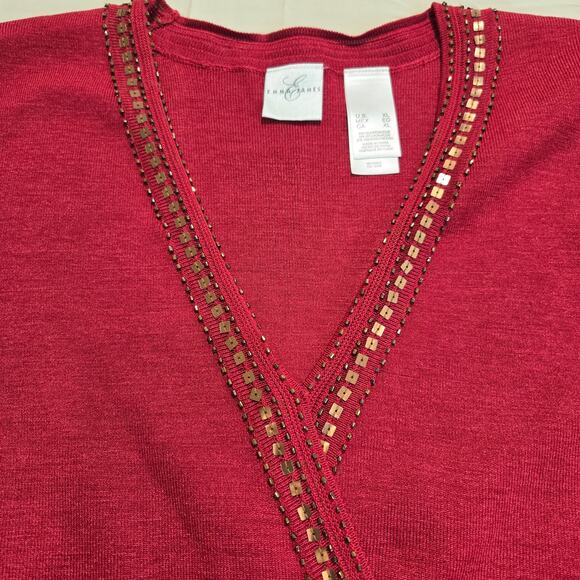 NWT Emma James Silk Blend Babydoll Knit Top Moroccan Spice Sequin Detail Sz XL - Picture 2 of 10